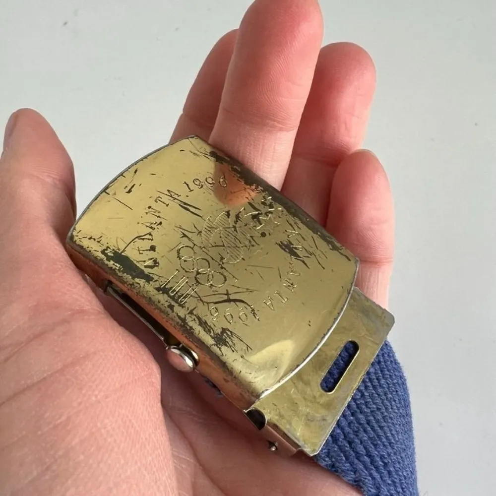 Vintage 1996 Summer Olympics GA Blue Fabric Canvas Gold Buckle Belt - Image 6