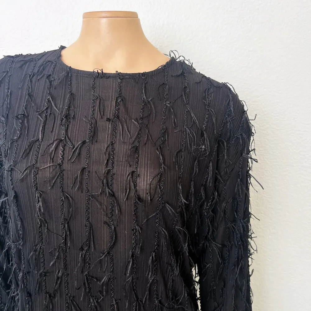 [Zara] Black Tasseled Fringe Long Sleeve Shift Mini Dress NWT Size Large L - Image 6