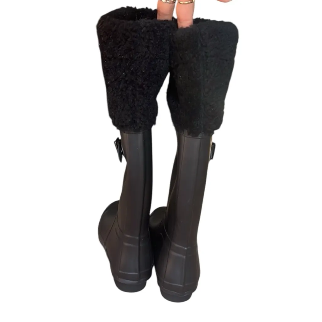 Hunter Original Shearling Cuffs Tall Boots in Black - Image 8