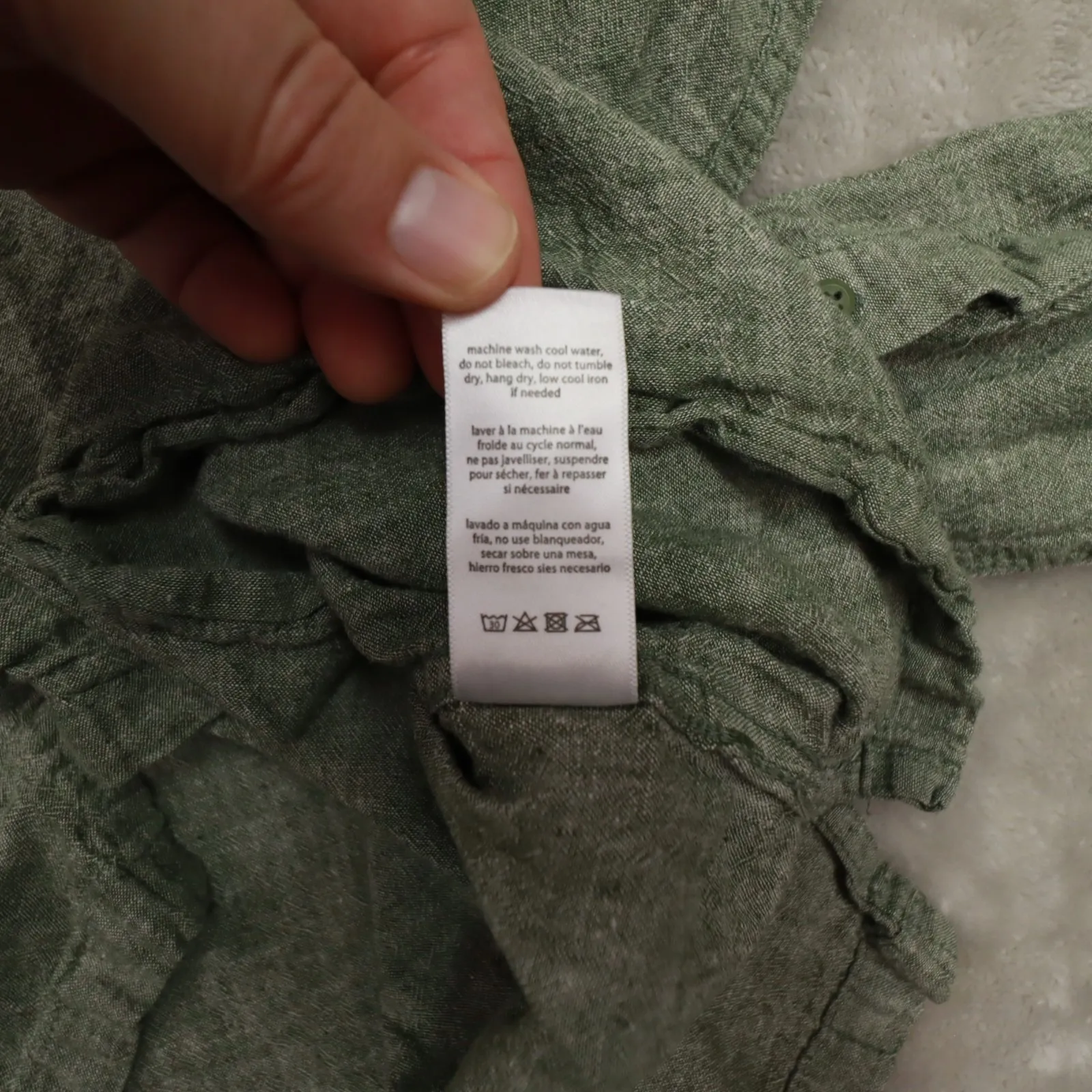 ONIA 100% Linen Hoodie Long Sleeve Shirt Henley Green Women's Medium - Image 7