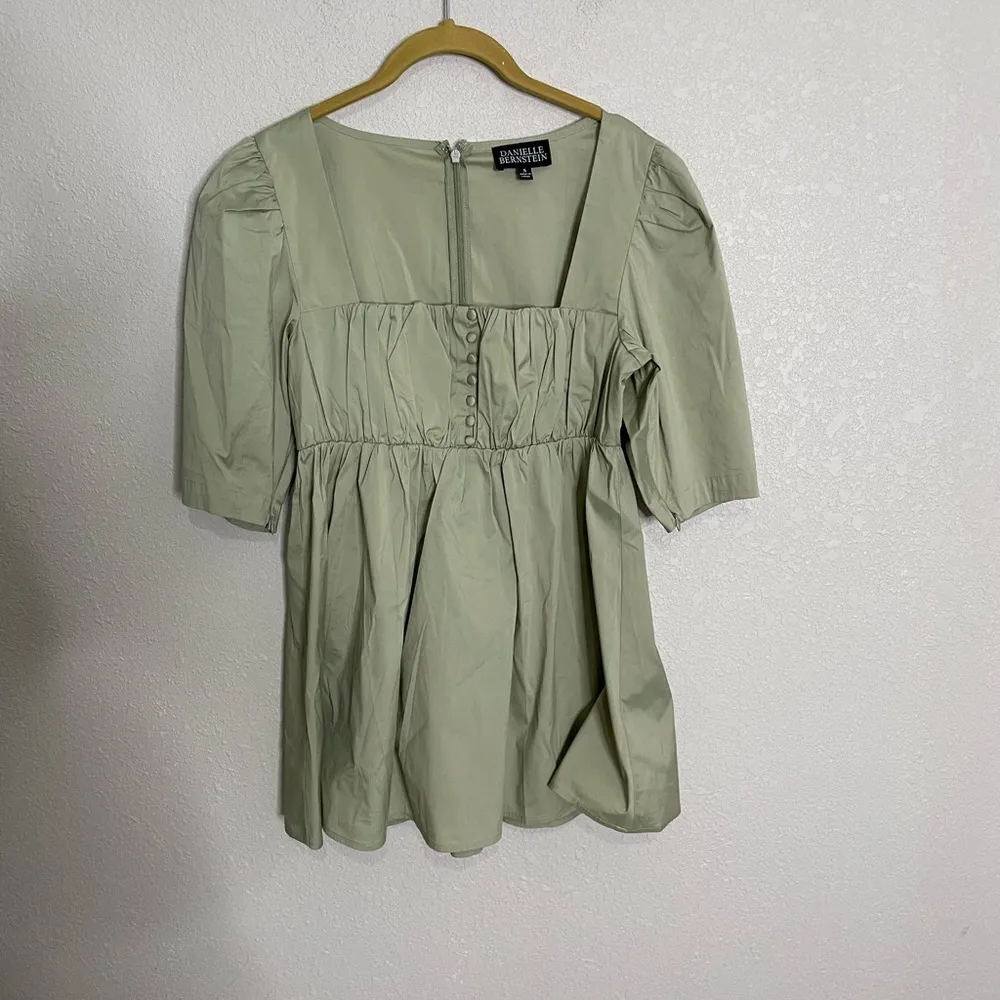 Danielle Bernstein Sage Green Babydoll Square Neckline Mini Dress Small - Image 6