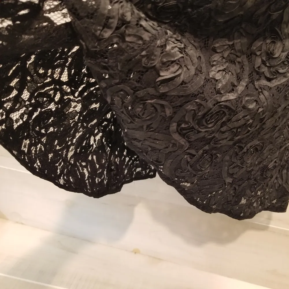 {4} Free People Black Night Queen Floral Lace Collar Neck Cocktail Dress - Image 9