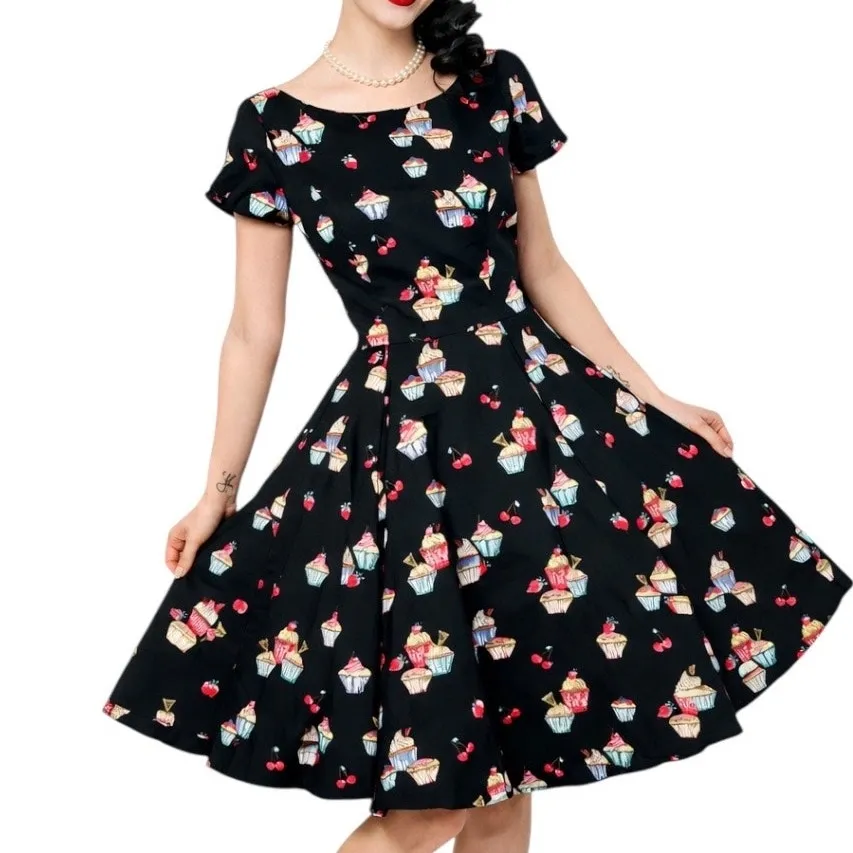 Eva Rose Black Pink Cupcake Print Fit & Flare Retro Dress Women’s Size Small - Image 13