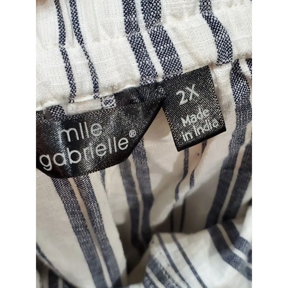 Mlle Gabrielle Women's White Cotton High Rise Pull On Wide Legs Trouser Pant 2X - Image 7