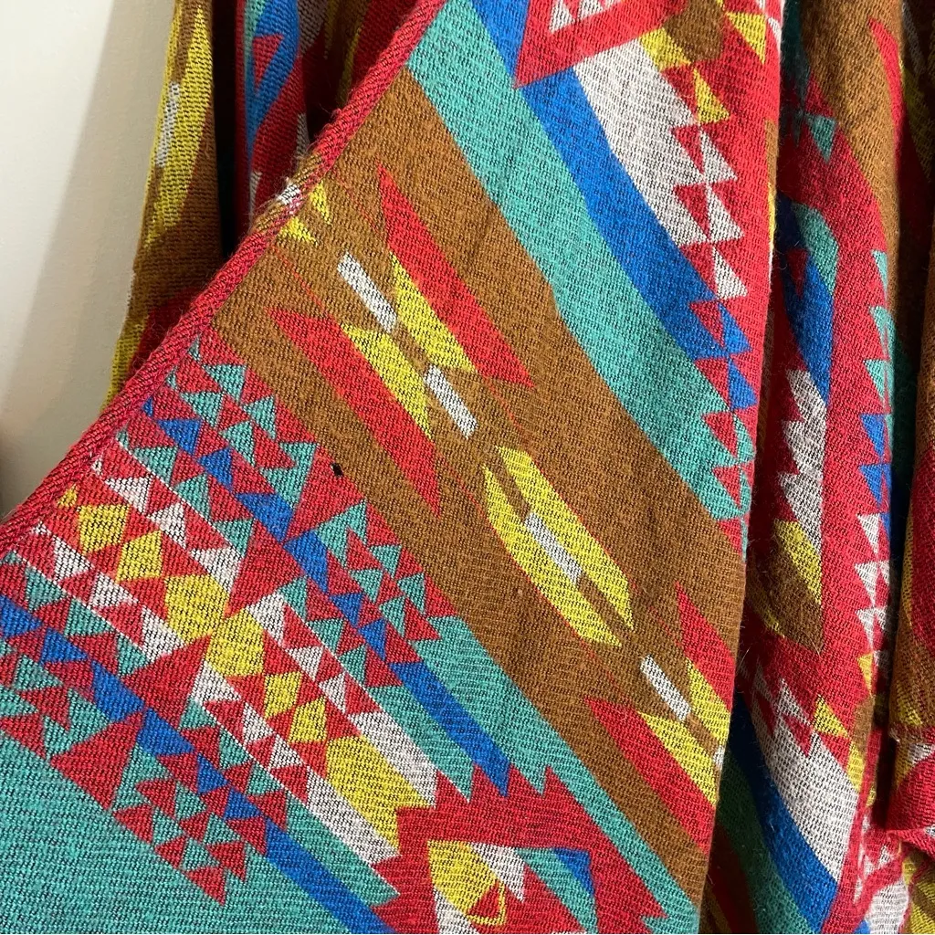 Southwestern Woven Poncho Wrap Shawl Fringe Aztec Geometric Boho - Merona - Image 10