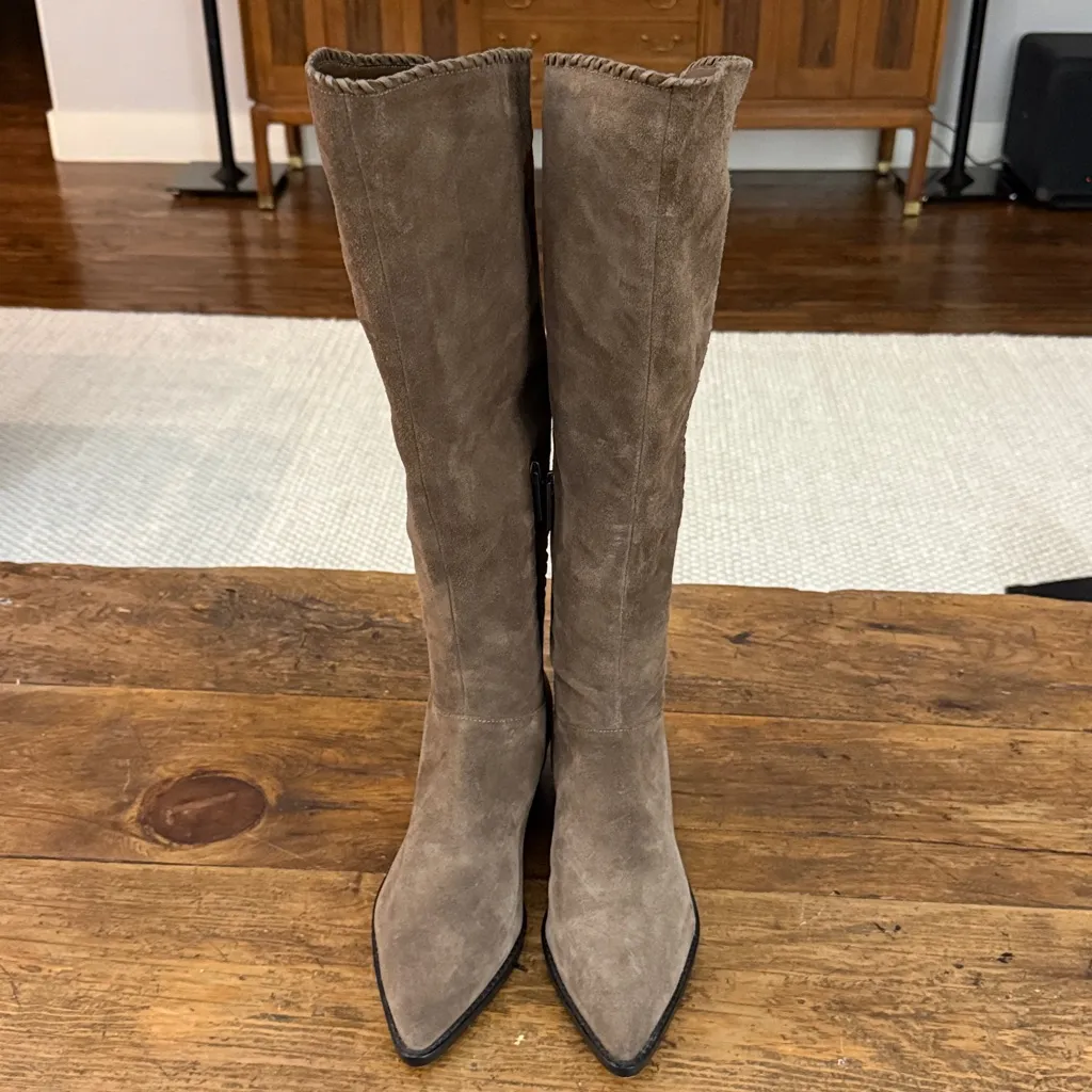 1 State Taupe Suede Pointy Toe Tall Pull On Boots Size 9.5 - Image 3