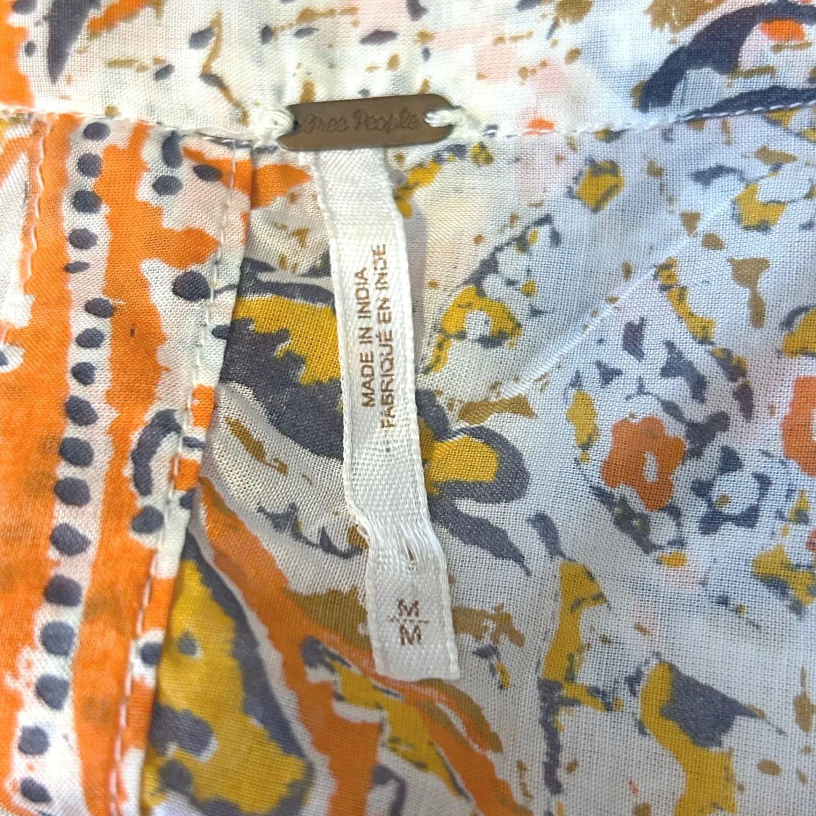 Free People Sun Print Paisley Cutout Mini Dress Orange Yellow Gray Size‎ M - Image 8