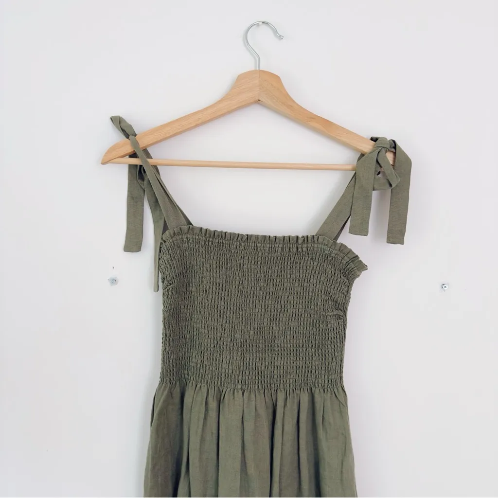 NEW Aritzia Wilfred Golden Hour Linen Dress Smocked Organic Linen Midi Dress - Image 6