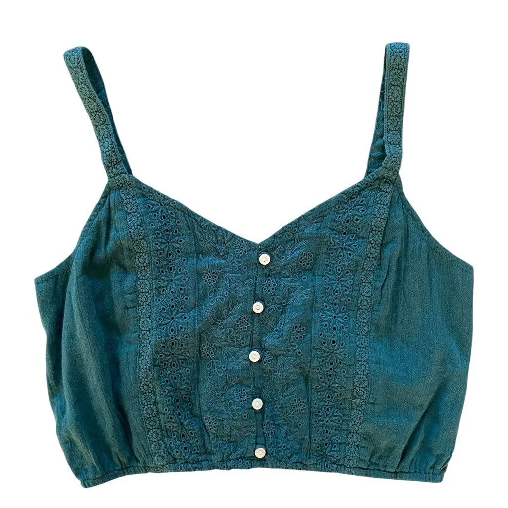 American Eagle Women’s Embroidered Floral Tank Cami Size Small Teal Boho Cropped - Image 5