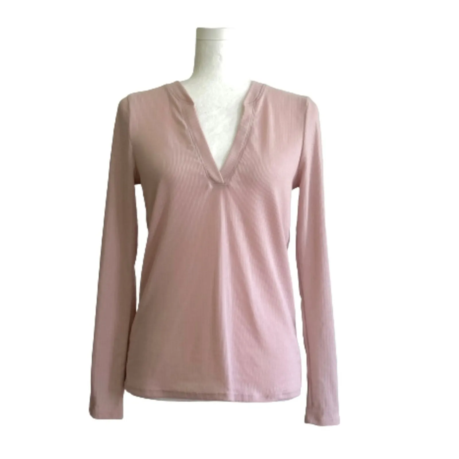 Gibsonlook Top Shirt Mauve Waffle Weave V-Neck Long Sleeve Casual Top Small NEW - Image 12