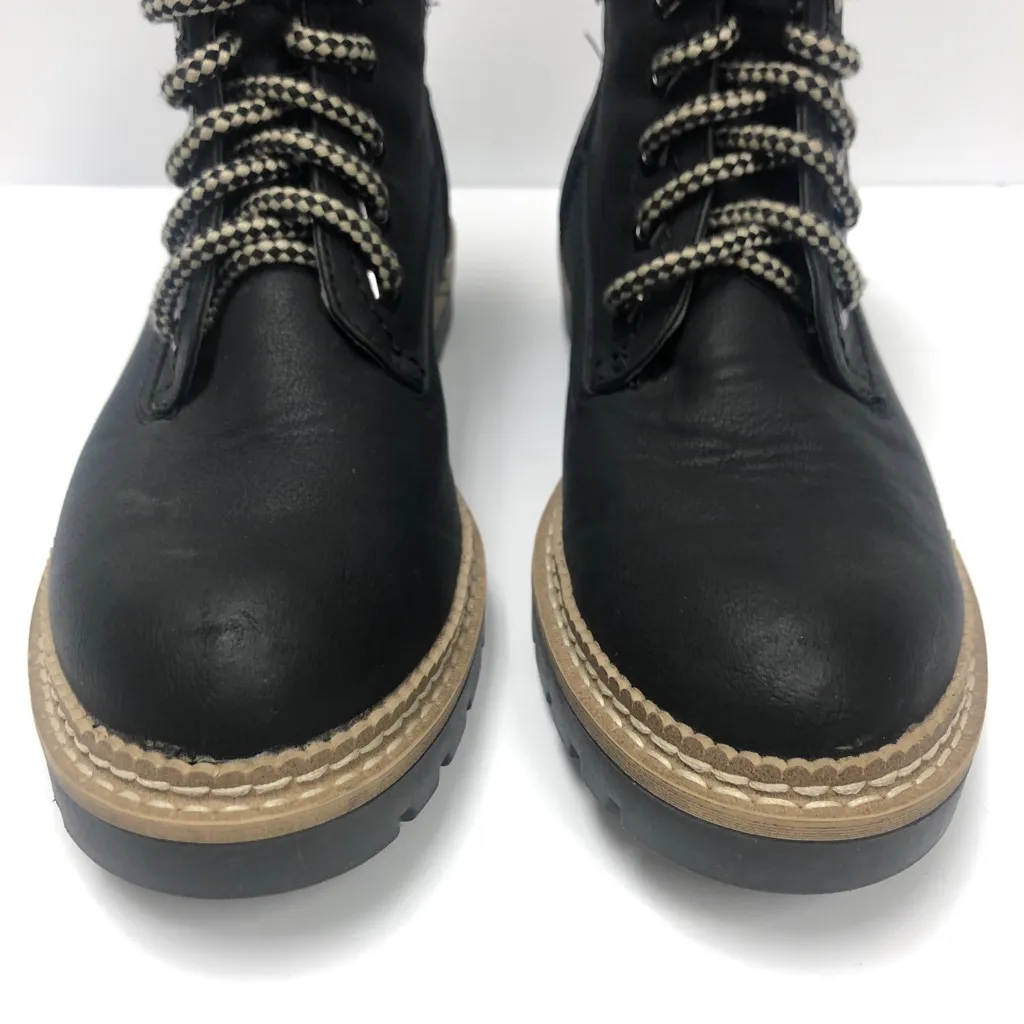 C Steve Madden Alaska Faux Fur Black Leather Combat Women Boots Size 6.5 - Image 7