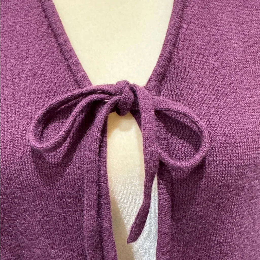 Nordstrom deep  plum front tie cardigan jacket. 💯 wool knit. Size Small. - Image 2