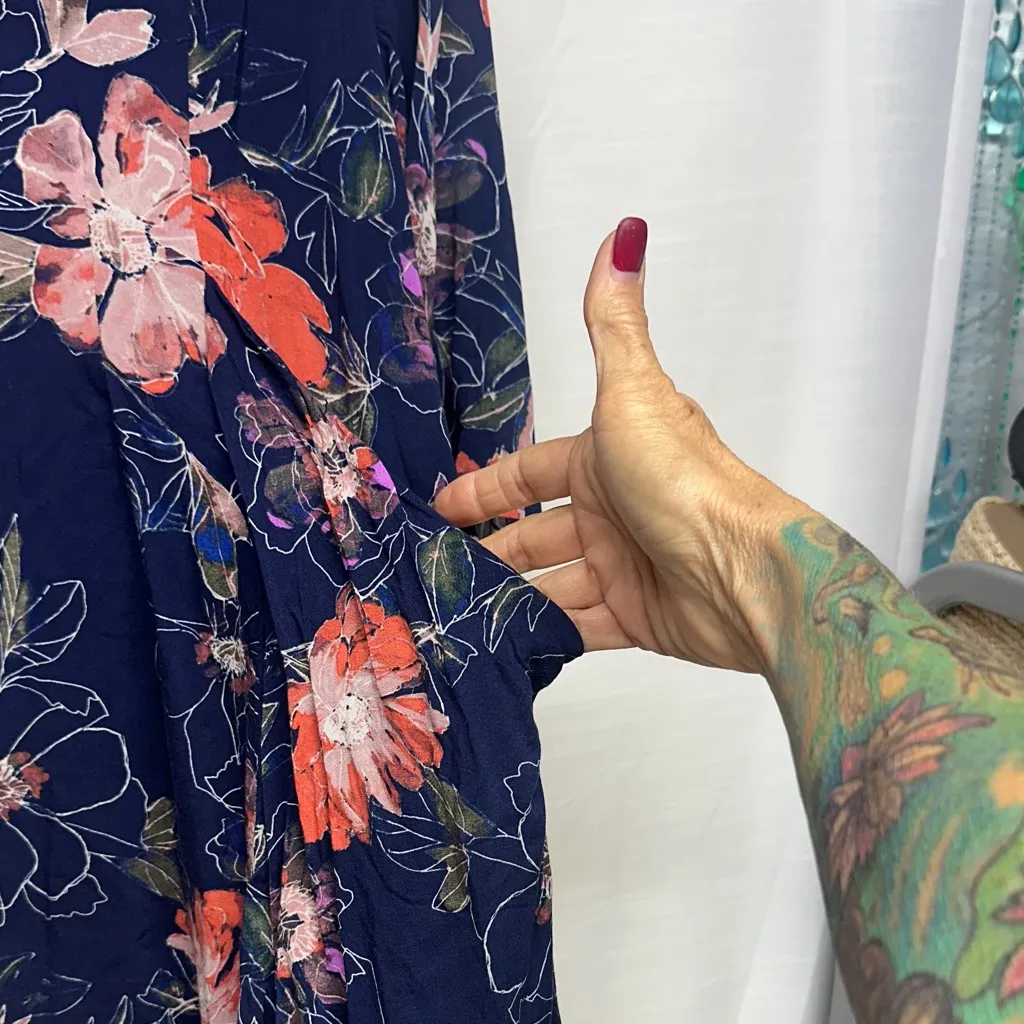 Free People Eyes On You Blue Floral Bell Sleeve Tunic Mini Dress 2. - Image 3