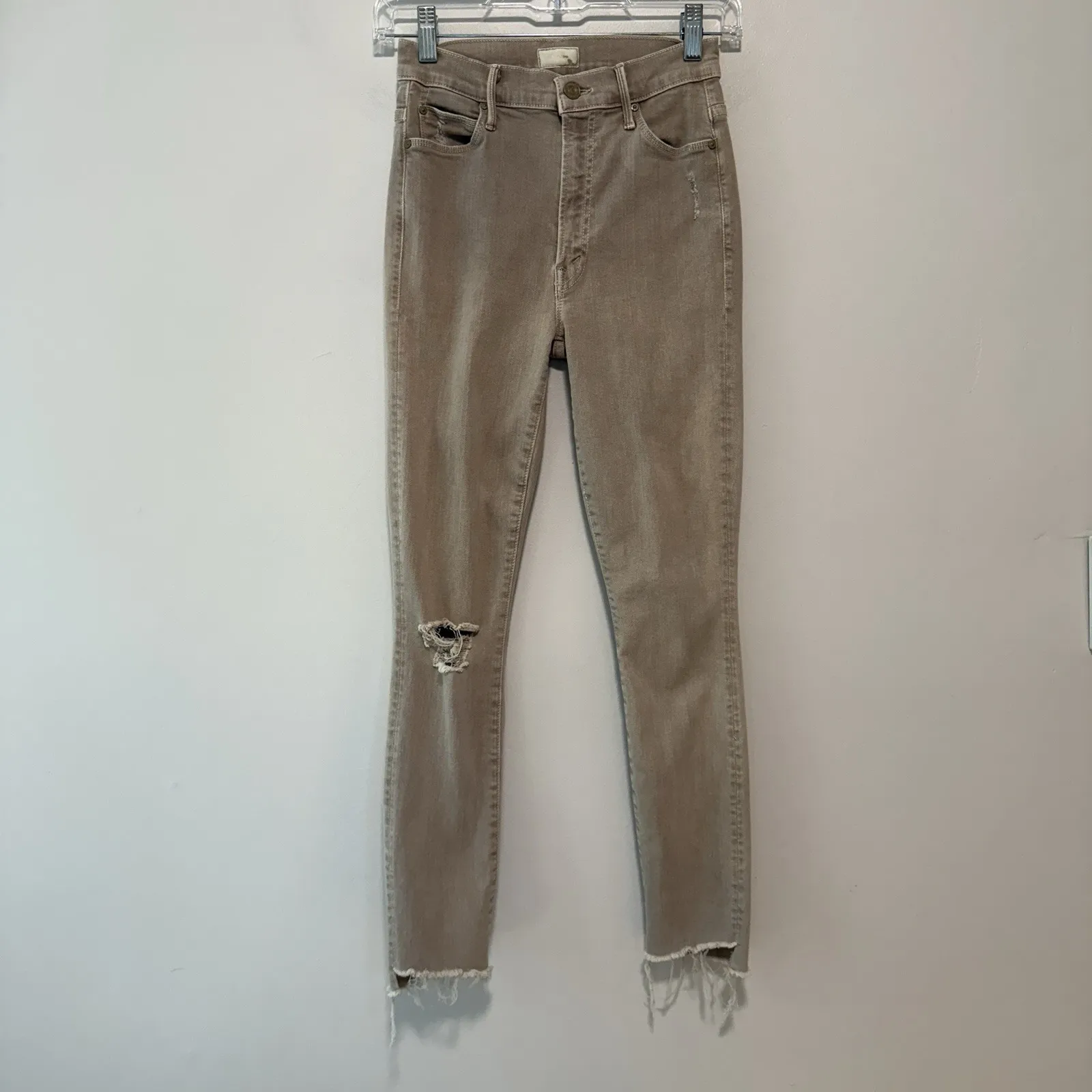 Mother Stunner‎ Zip Ankle Step Fray Jeans in Sexy Just Walked into Town Tan 25 Brown - Image 2