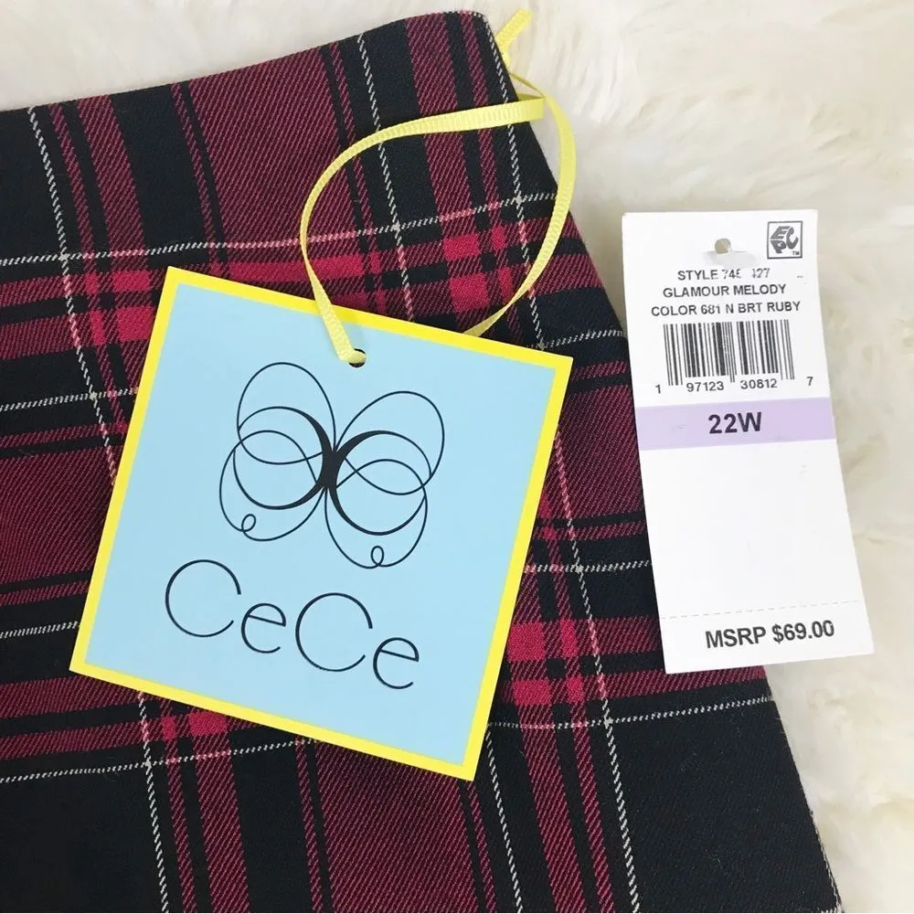 New CECE Red Black Plaid Pencil Skirt Knee Length Career Office Plus Size 22W‎ - Image 5