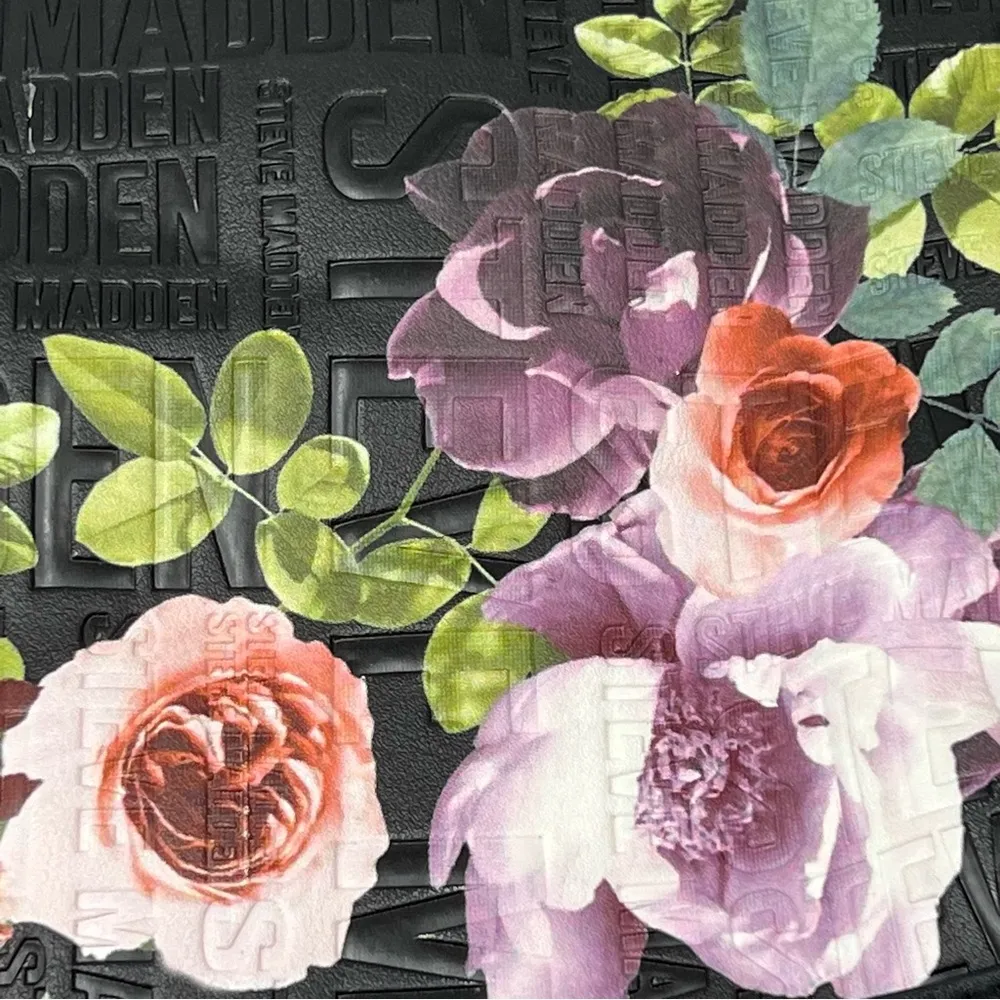 Steve Madden Black Floral Logo Printed Chain Strap Crossbody Roses Shoulder Bag - Image 3