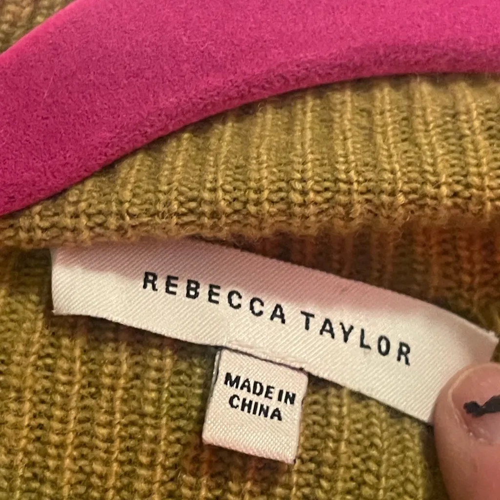 Rebecca Taylor Rib Mock Neck  Knit Sweater in Olive Balloon Slv Wool/ Cashmere M - Image 6