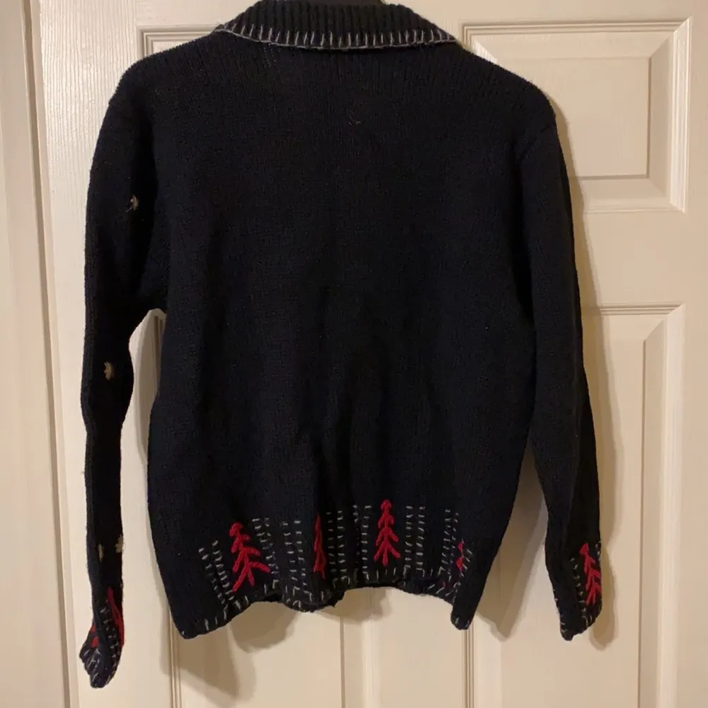 90s vintage Talbots wool holiday tree black cardigan sweater, size medium - Image 2