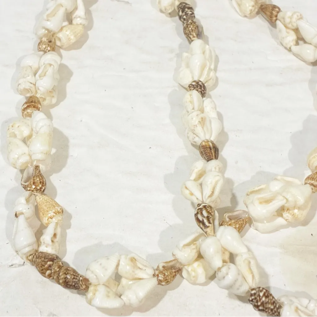 Vintage‎ Seashell Beaded Necklace Jewelry Lot of 2 White - Image 2