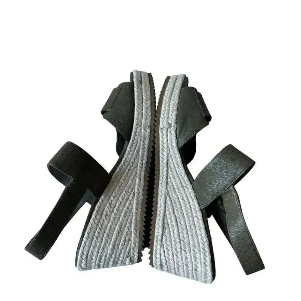 Eileen Fisher Winnie olive green tumbled leather wedge espadrilles shoes Sz 9 - Image 5