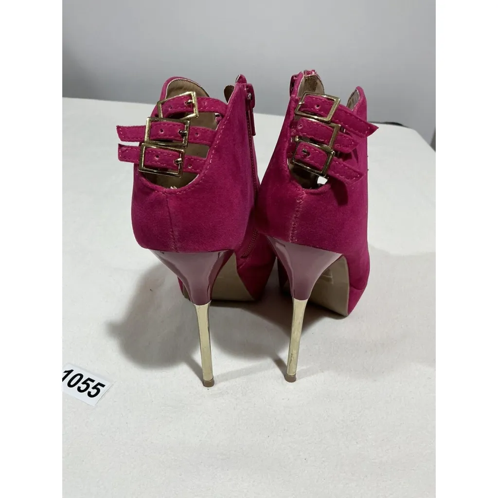 Woman’s Shoe Dazzle Jovanna Pink Suede Size 8 Gold Stiletto Heel Platform - Image 6
