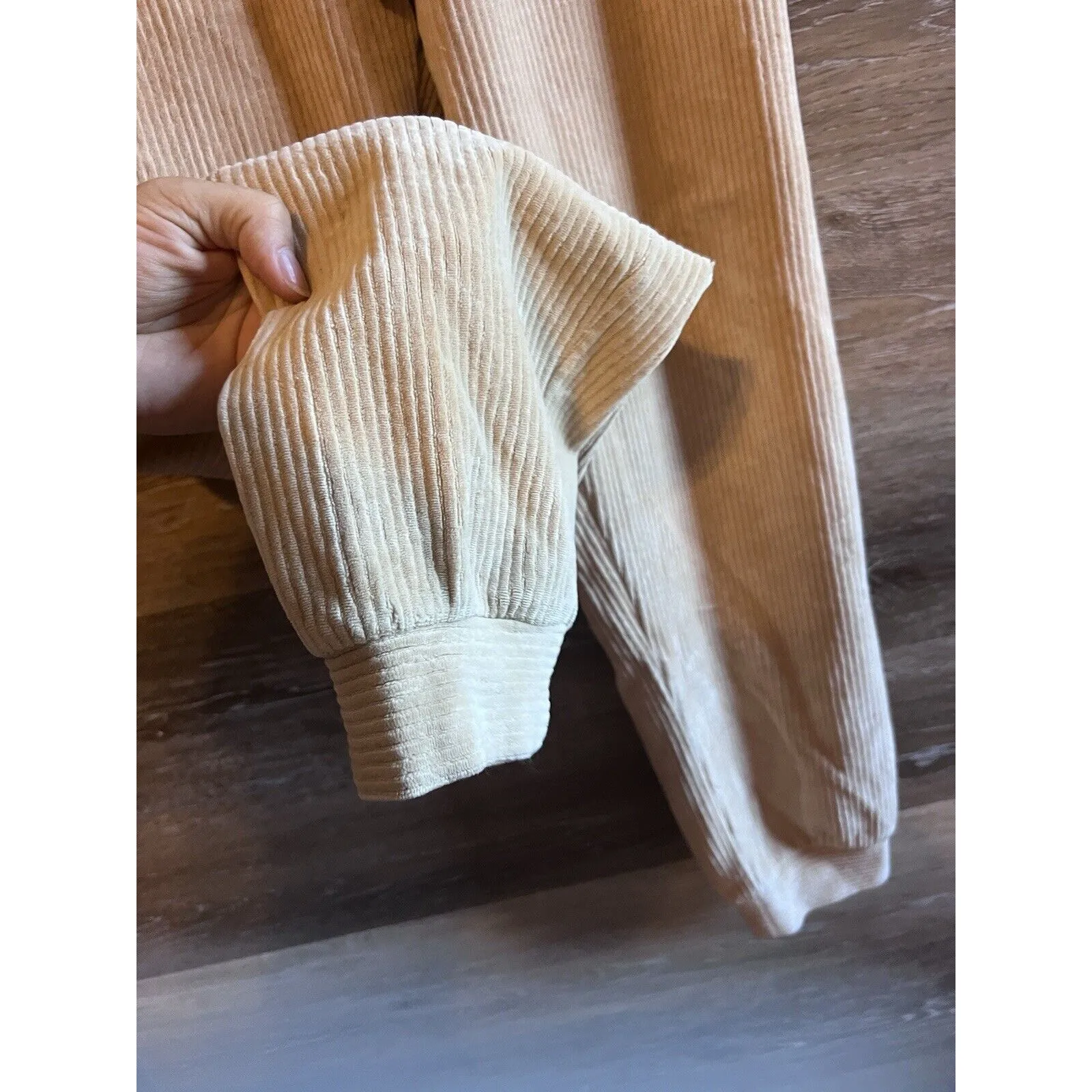 Corduroy Joggers Stretch Small Tan Neutral Drawstring Lounge Pants Gilli - Image 6