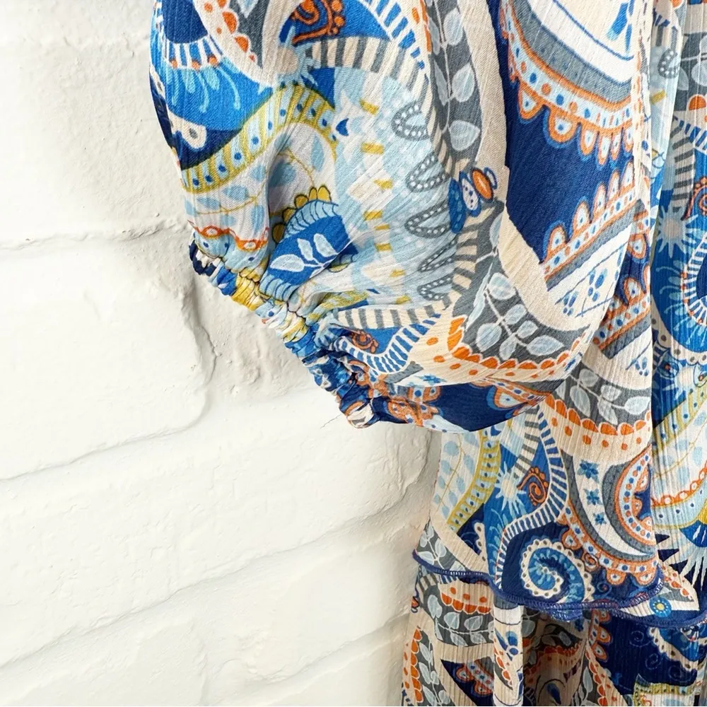 Yakira Bella Skye Dres Blue Paisley Ruffle skirt elastic waist and cuffs L Size L - Image 7