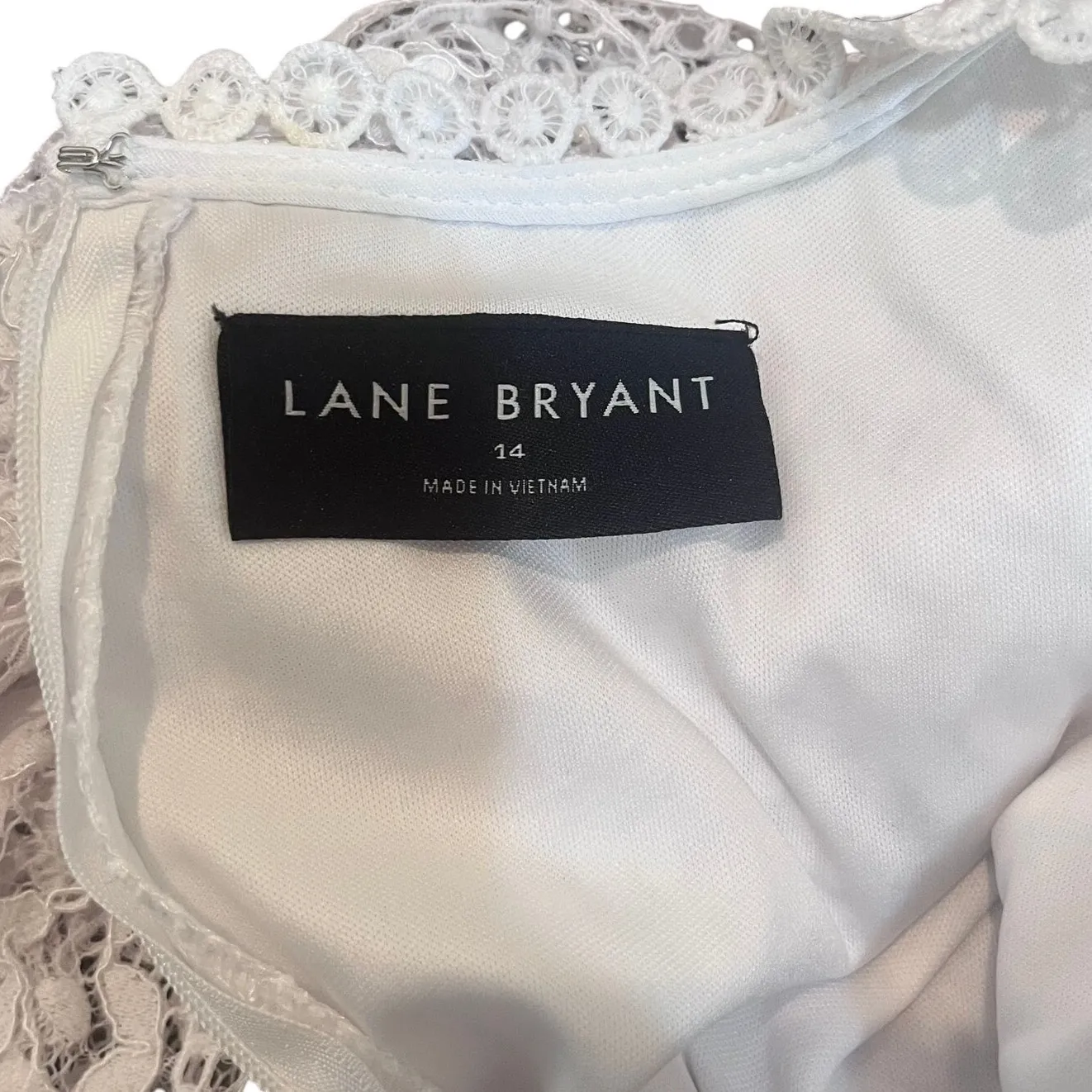 Lane Bryant White Floral Ruffle Mini Blouson-Sleeve Boatneck Lace Dress Size 14 - Image 8