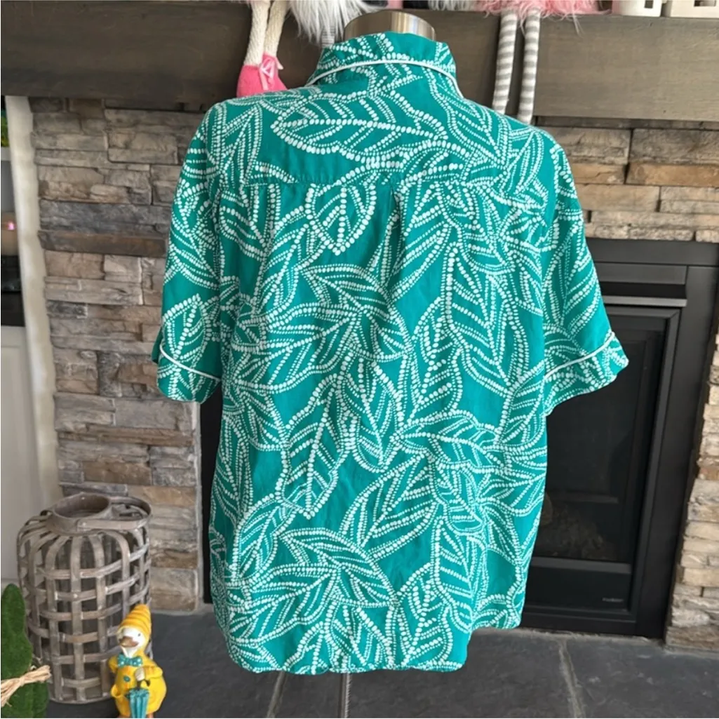 Leaf Print Button-Up Sleep Shirt - Image 3