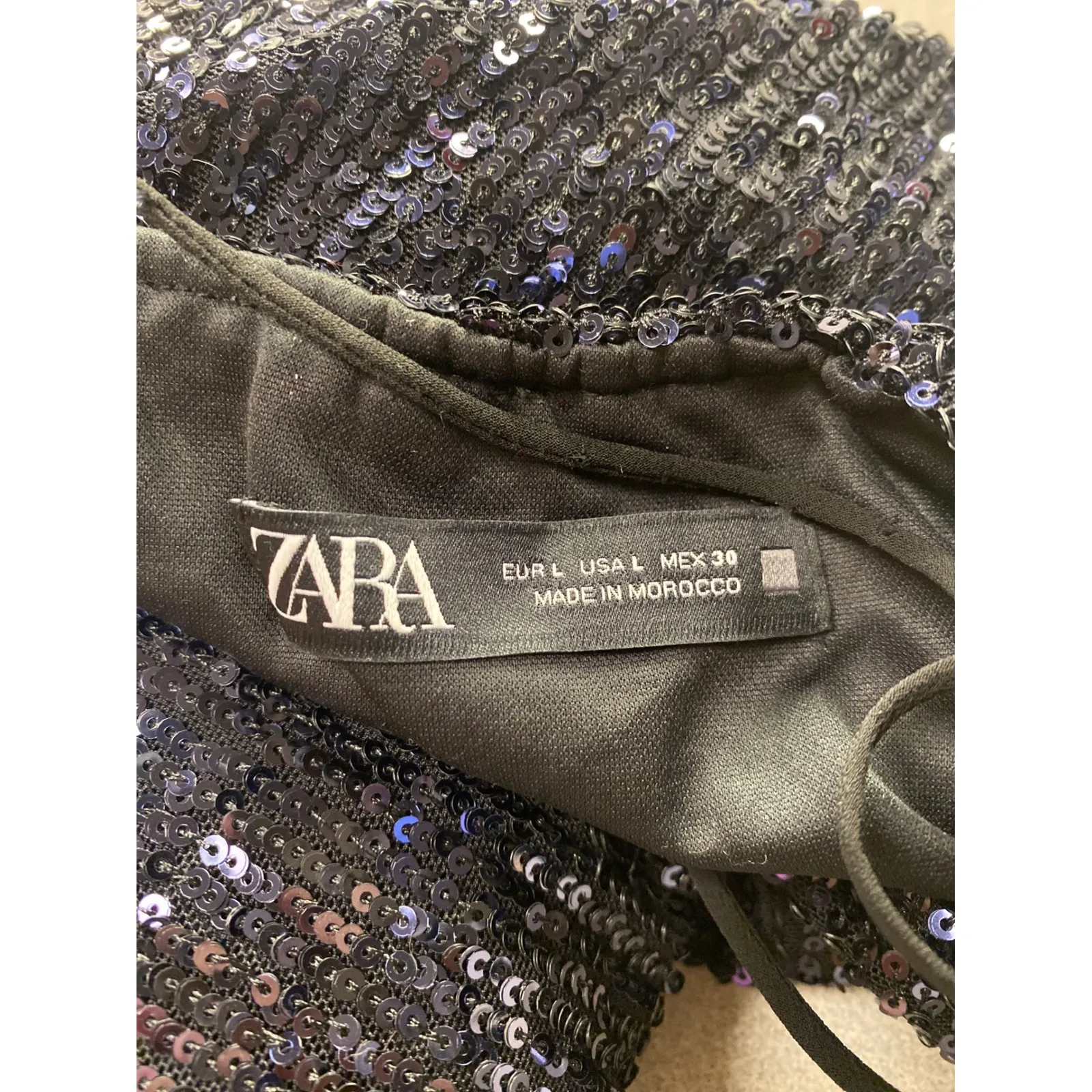 Zara Black Sequin Strapless Maxi Dress Formal Evening Gown Size L Gothic Glam - Image 5