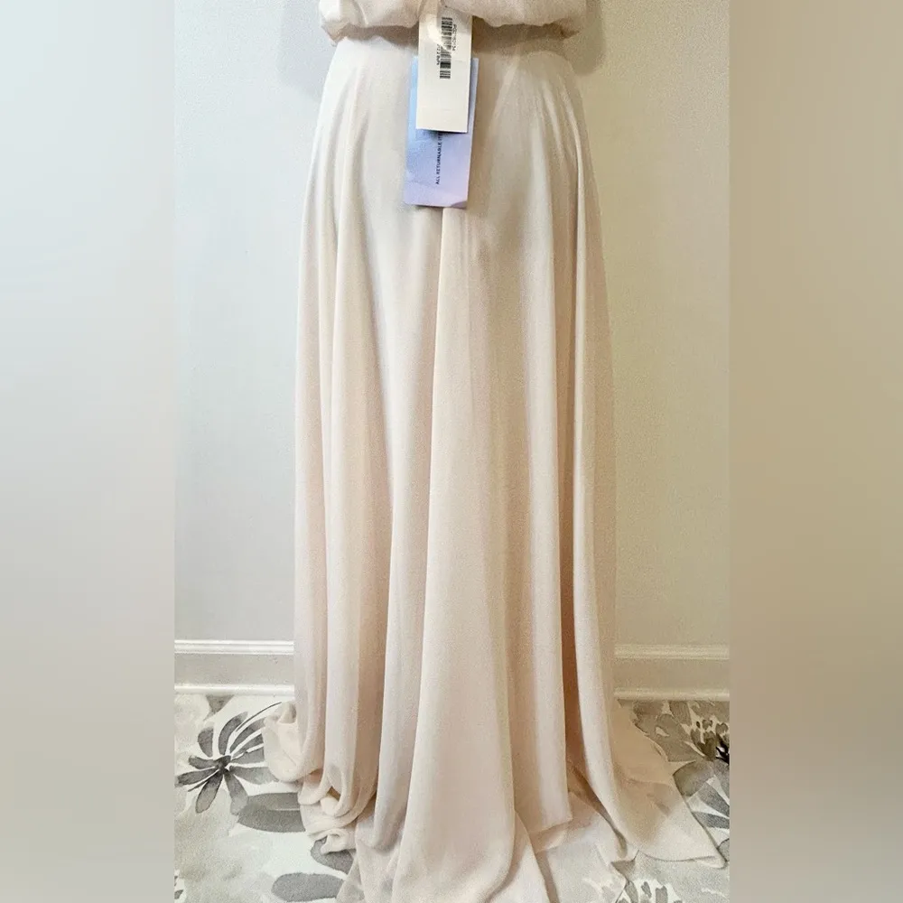 Bridesmaid Sleeveless Chiffon Cold Shoulder Dress in Baby Pink Sz 2 - Image 7