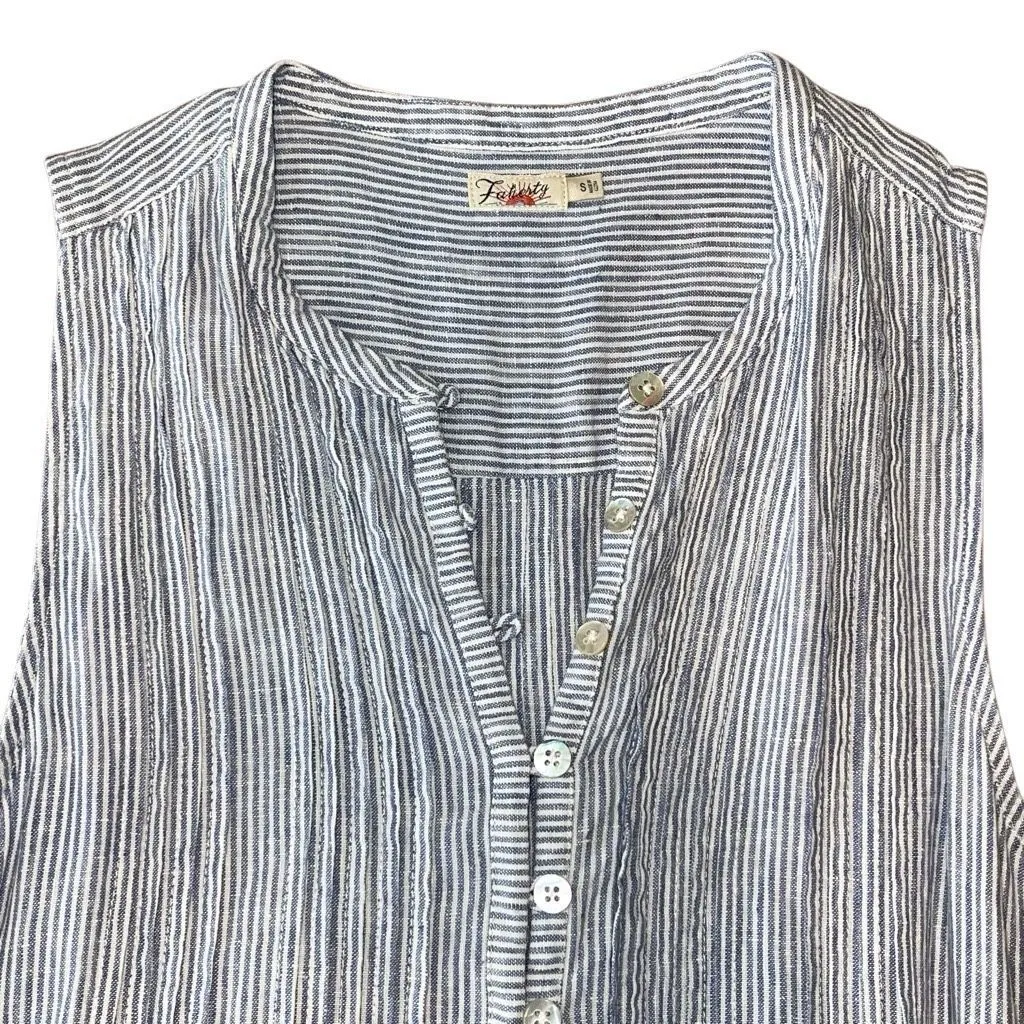 Faherty Isha Dress Blue Mini‎ Stripe Linen Small - Image 4