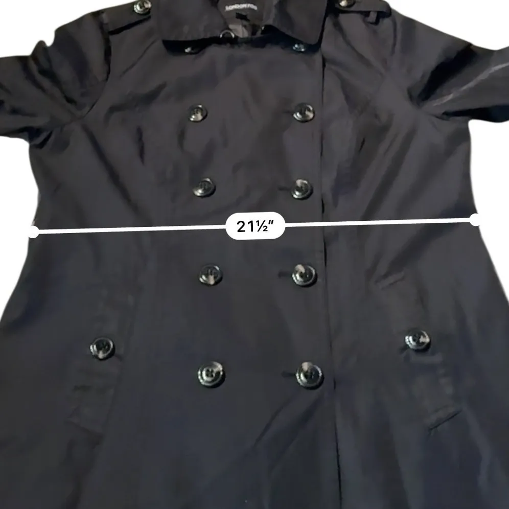London Fog Trench Coat Size XL Black Double Breasted Classic Long Jacket - Image 7