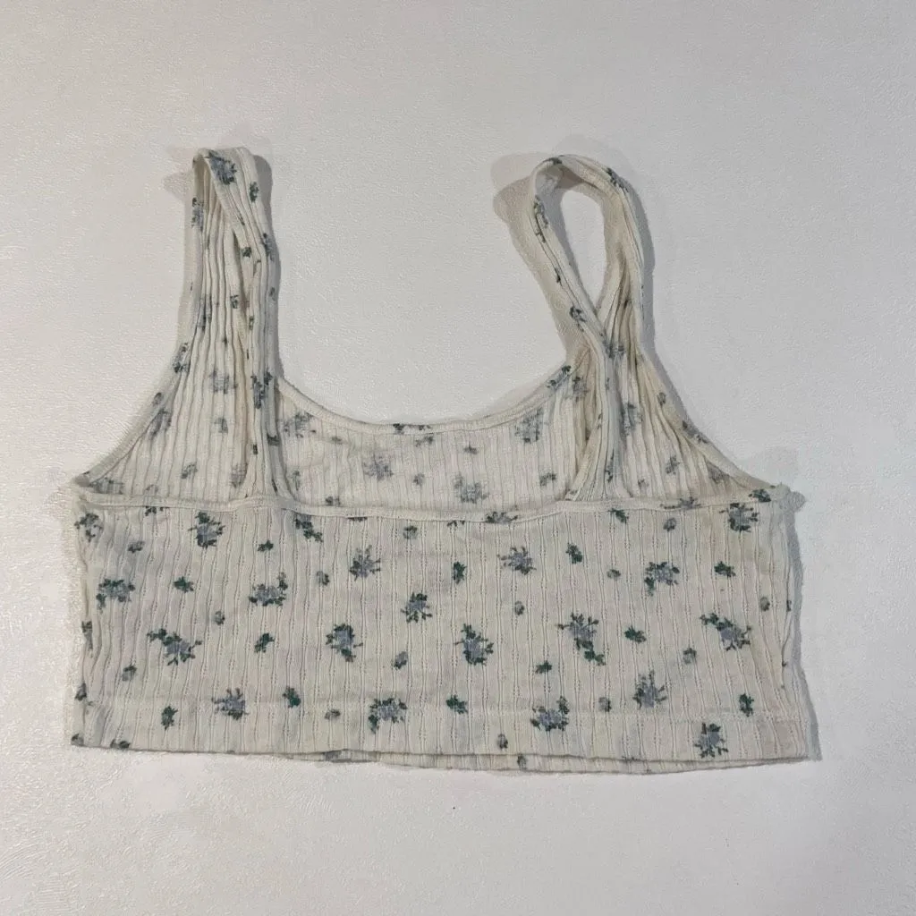 American Eagle Floral Ribbed Crop Tank Top Women’s Medium – White Blue Ditsy Pri - Image 2