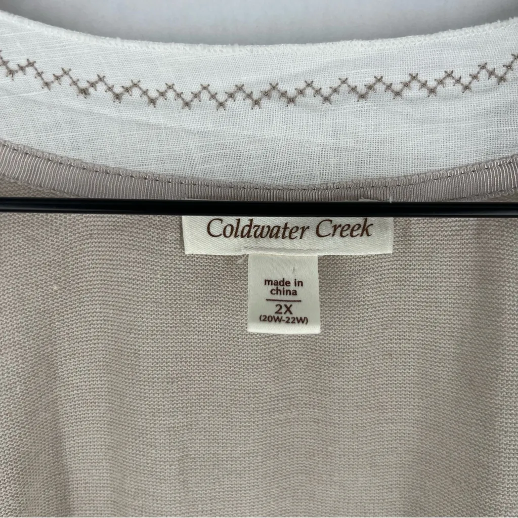 Coldwater Creek Light Tan Linen Open Front Woven Trim Cardigan Sweater Size 2X - Image 2