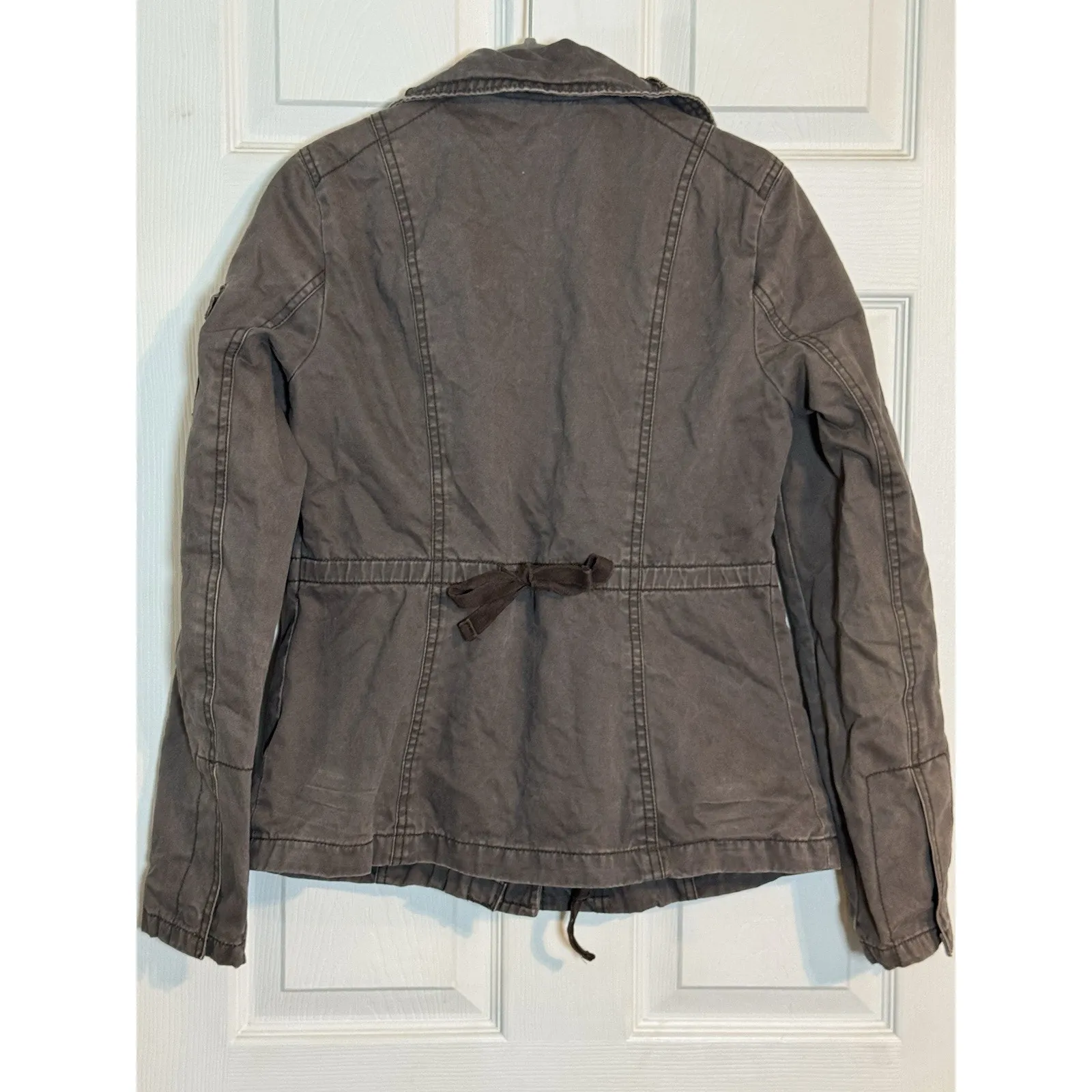 Y2K Women's American Eagle Vintage Jacket, Tactical, Button And Zip, Brown, S - Image 7