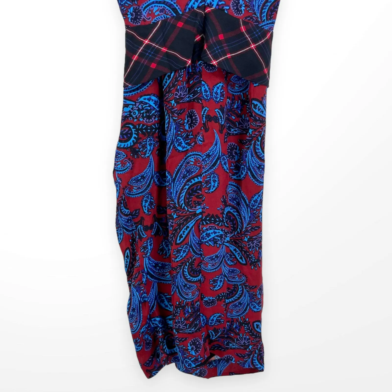 LAGENCE Red Blue Paisley Surplice Sleeveless Midi Dress - Image 8