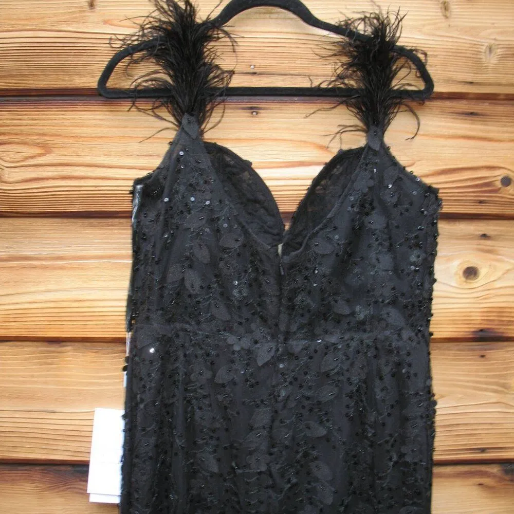 MAC DUGGAL 20889 Womens Black Sheer Applique Bustier Gown with Feather Straps - Image 11