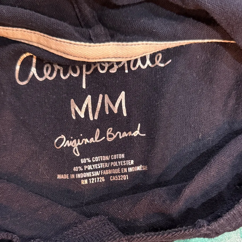 Aeropostale Black Hoodie with Aquamarine Logo - Image 2