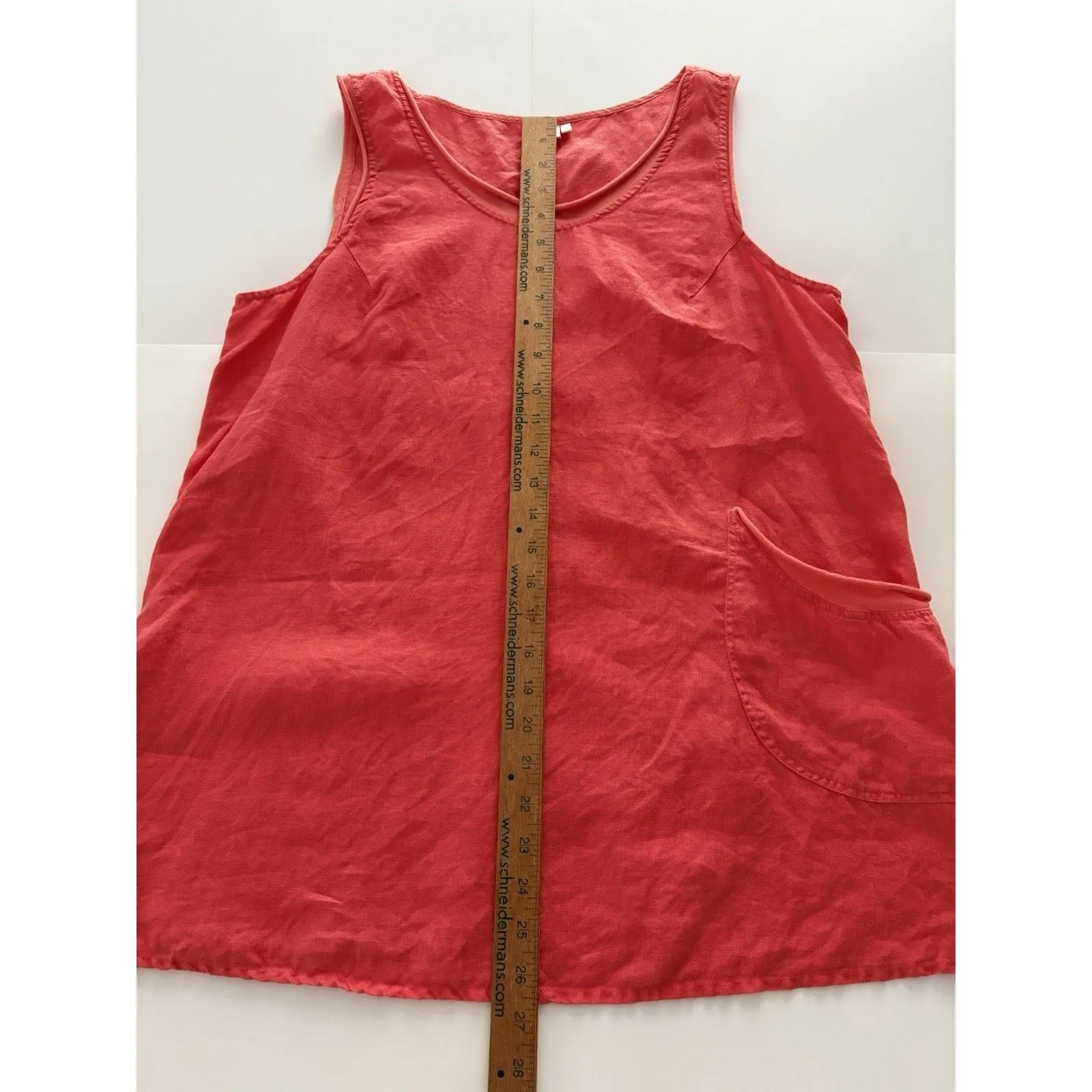 Kleen 100% Linen Top Size M Coral Salmon Pocket Lagenlook Beach Coastal Oversize Orange Size M - Image 6