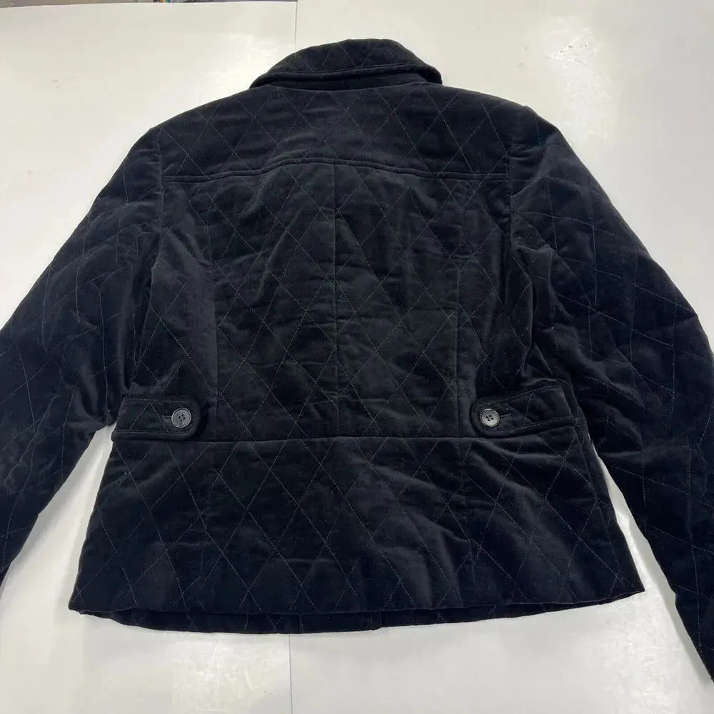 TALBOTS WOMEN'S BLACK VELOUR QUILTED BUTTON-DOWN JACKET SZ 8 Classic Preppy - Image 4