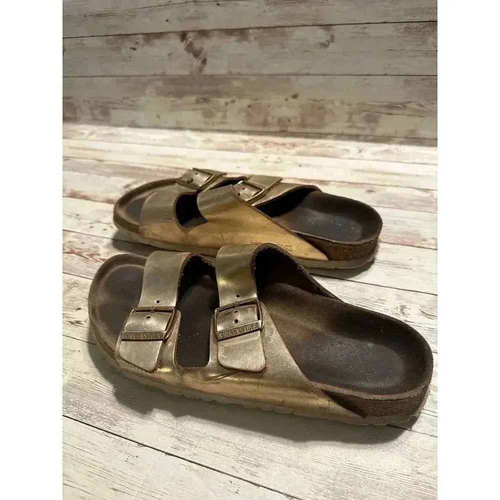 Birkenstock Arizona Soft Footbed Sandal Metallic Size 41 10 Copper Slip-on Boho - Image 6