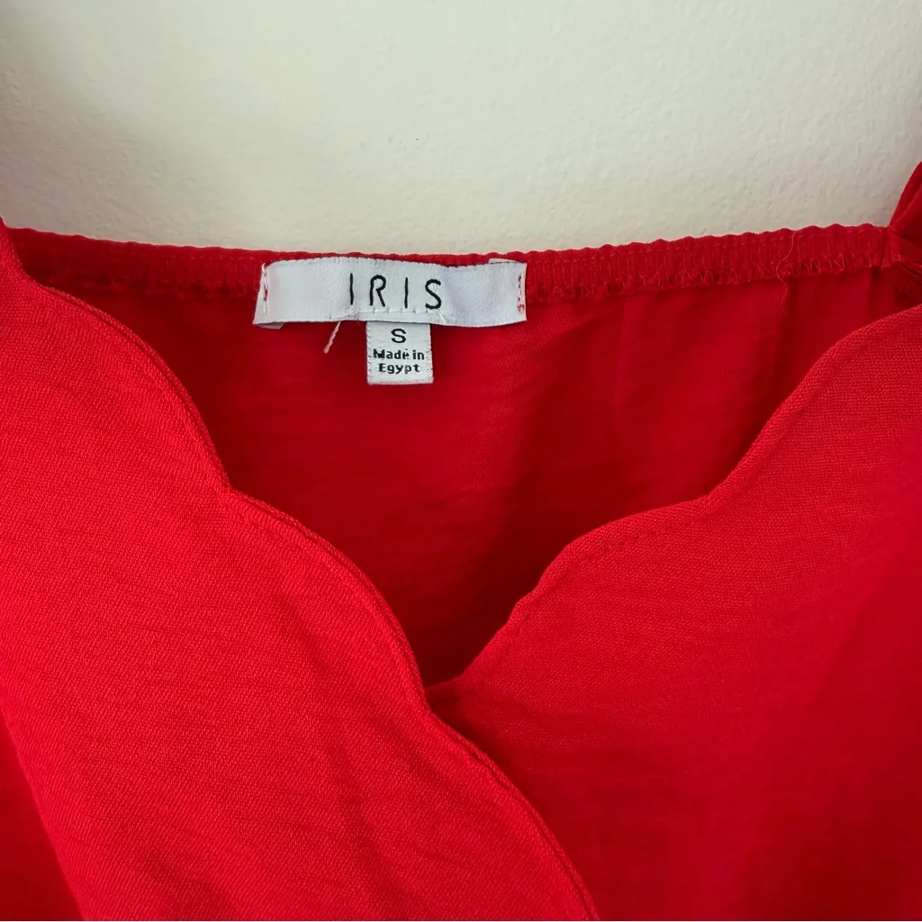 Iris Red Wrap Tie Front Scallop Blouse Camisole Size S NWT - Image 2