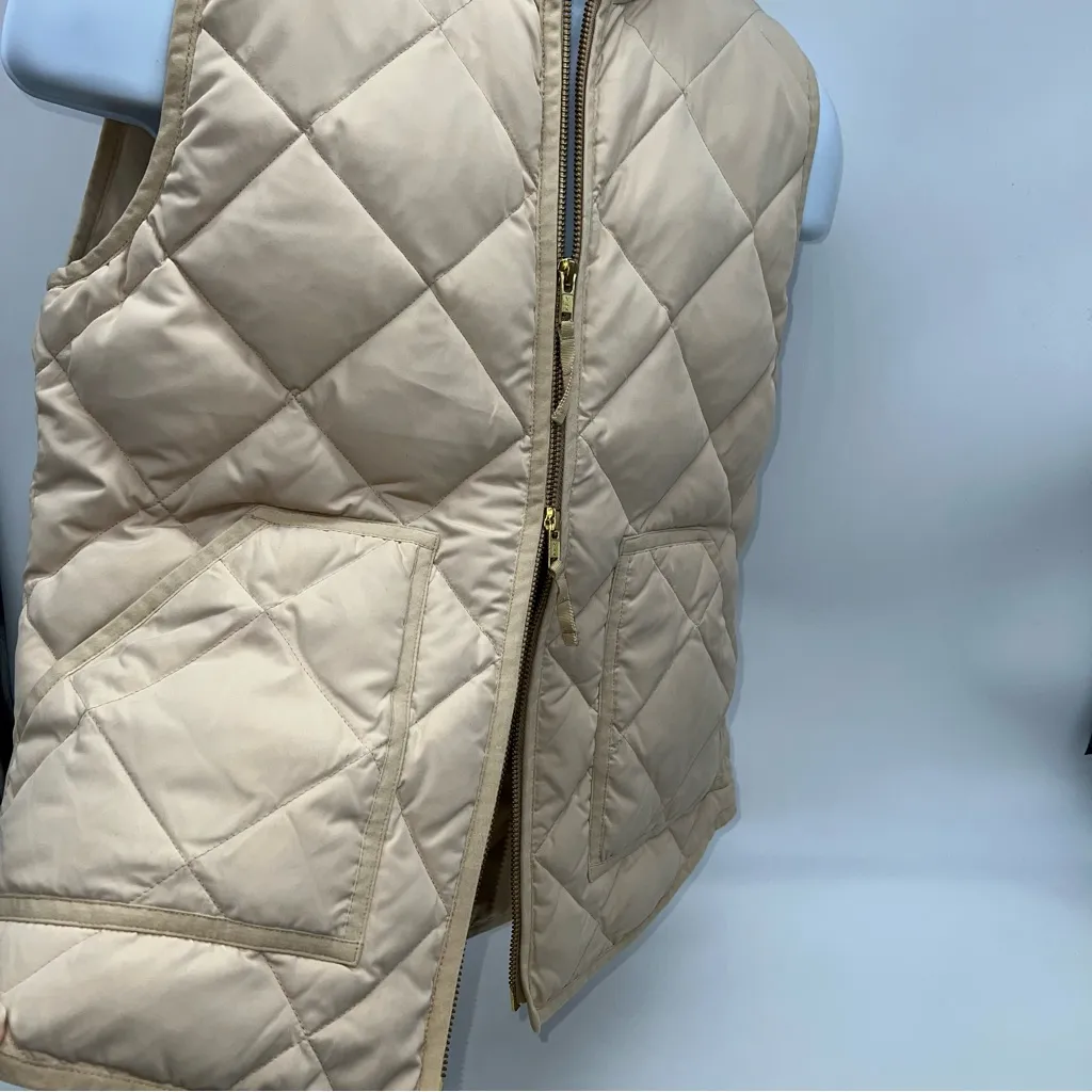 J.Crew Factory Quilted Beige Full Double Zipper Pull Down Puffer Vest-Size Small - Image 5