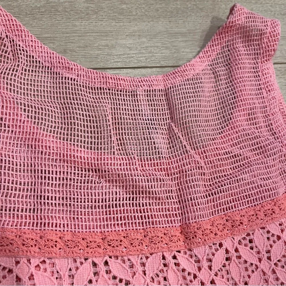 Free People Pink Mesh Crochet Lace Sleeveless Cropped Tank Top Size M - Image 7