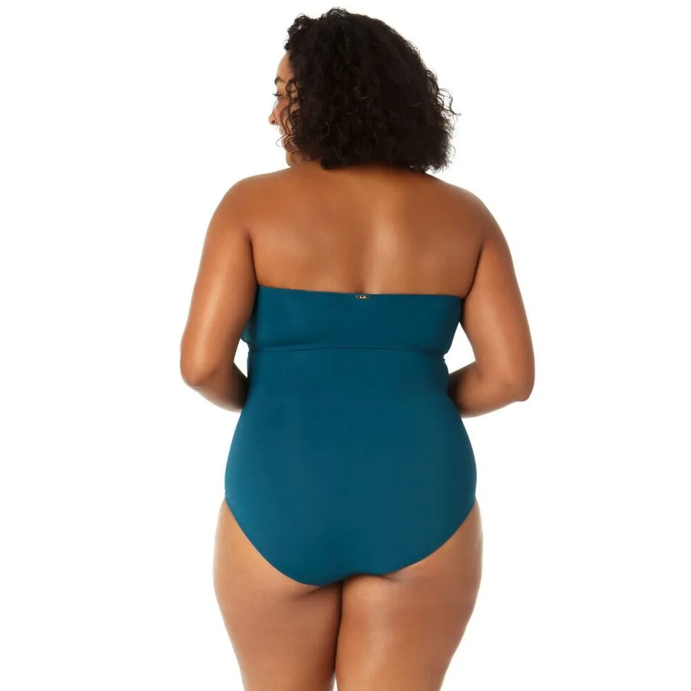 Anne Cole Twist Front Shirred One Piece Swimsuit in Deep Sea Blue Size 16W - Image 3