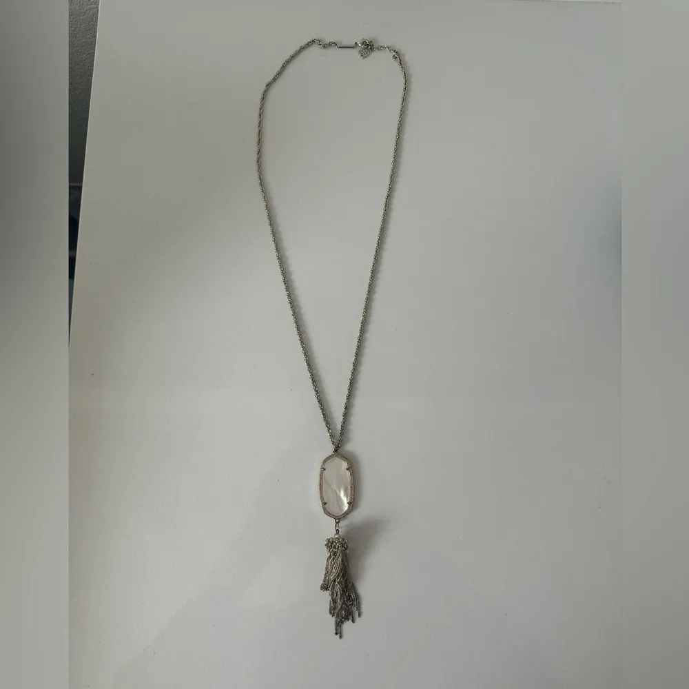 Kendra Scott Rayne Ivory Mother of Pearl Pendant Long Gold Fringe Necklace - Image 2