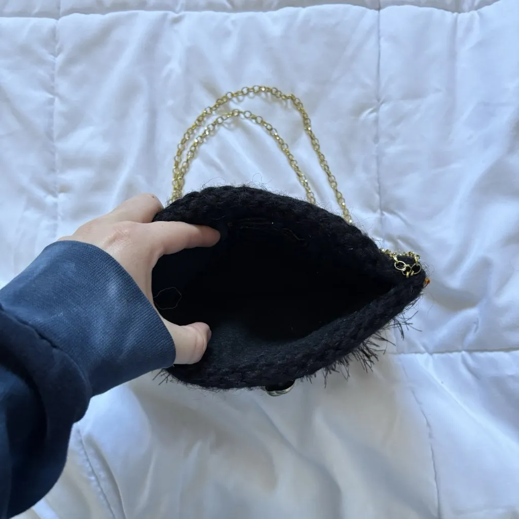 Vintage 90s Y2k Boho Bag Shoulder Fringe Hippie Gold Accents Black Green - Image 5