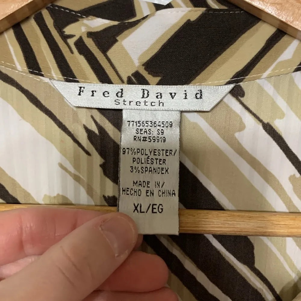 Fred David Tan/Black Button Up Peplum Blouse Size XL - Image 3