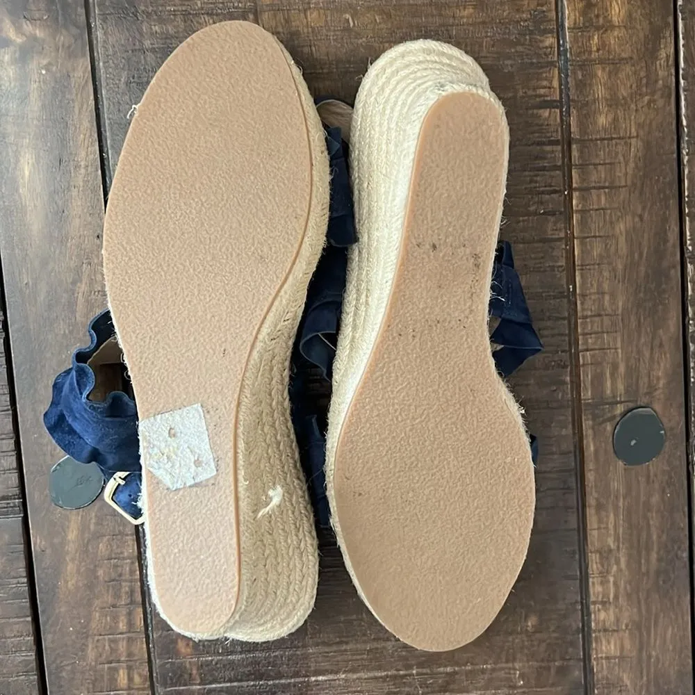 Jack Rogers Wedge Espadrille‎ Navy Blue Ruffle Double Strap Size 8.5 - Image 12